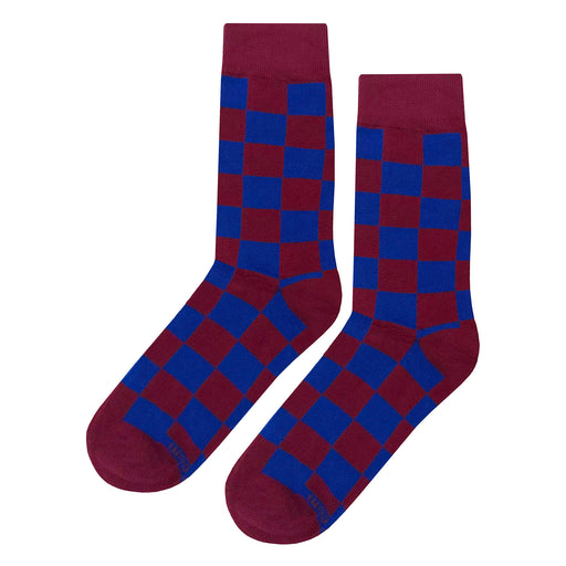 Burgundy Navy Blue Checker Socks Sockfly 1