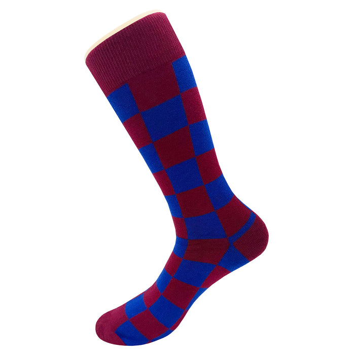 Burgundy Navy Blue Checker Socks Sockfly 3
