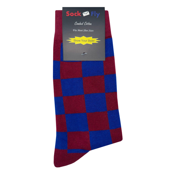 Burgundy Navy Blue Checker Socks Sockfly 4