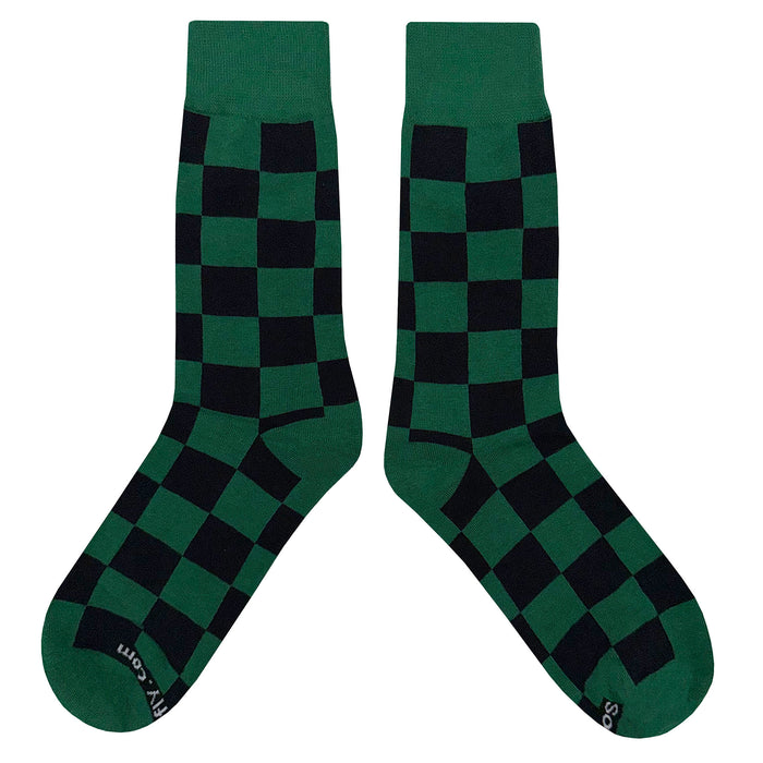 Forest Green Black Checker Socks Sockfly 2