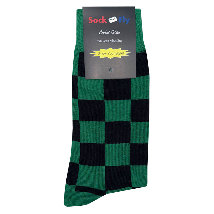 Forest Green Black Checker Socks Sockfly 4