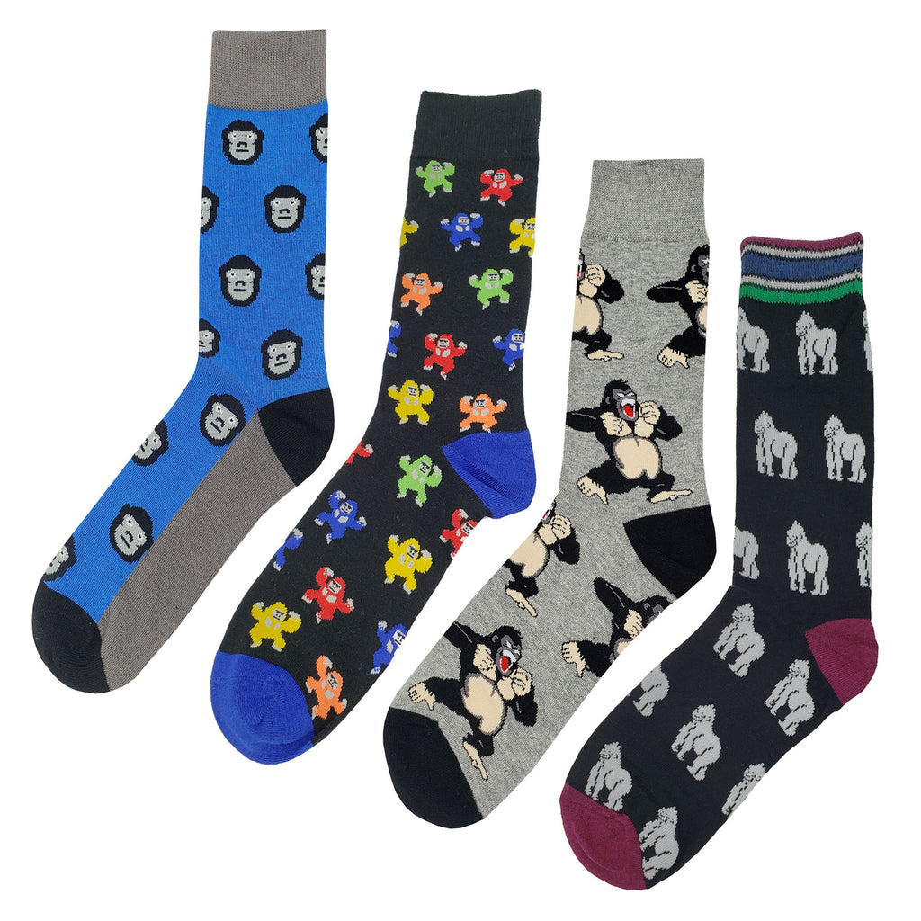 ThisWear Gorilla Gifts Gorilla and Banana Socks Jungle Socks Gorilla Themed  Gifts 2-Pairs Novelty Crew Socks 
