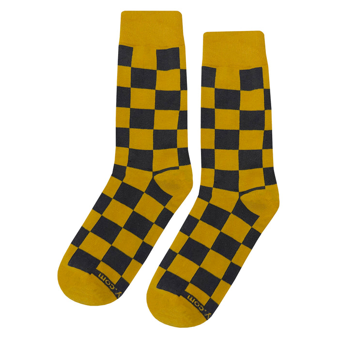 Mustard Yellow Charcoal Checker Socks Sockfly 1