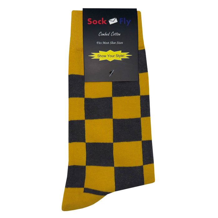 Mustard Yellow Charcoal Checker Socks Sockfly 4