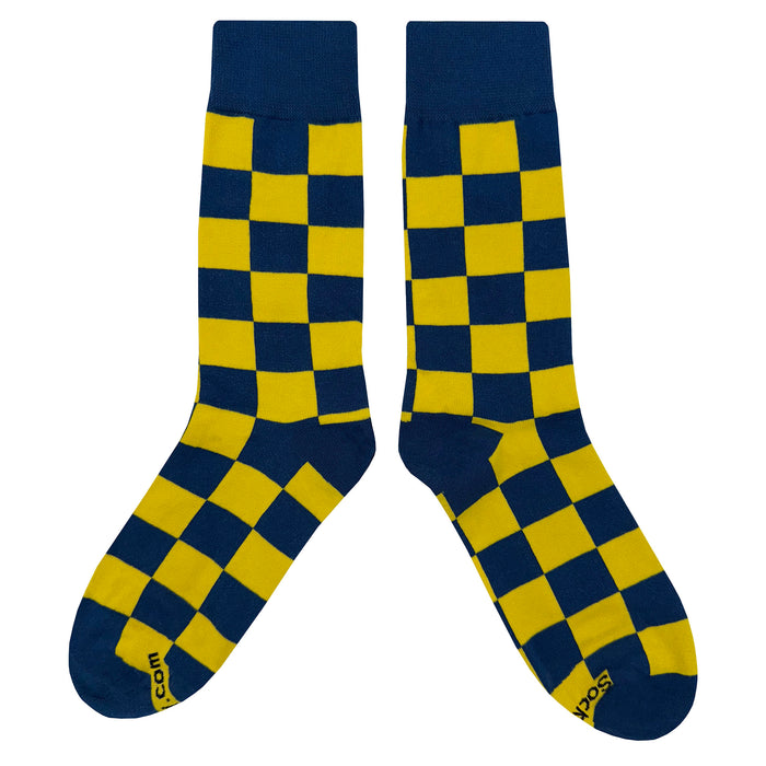 Navy Blue Gold Checker Socks Sockfly 2