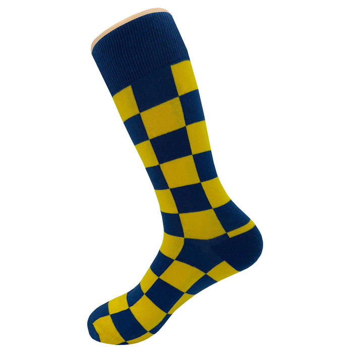 Navy Blue Gold Checker Socks Sockfly 3