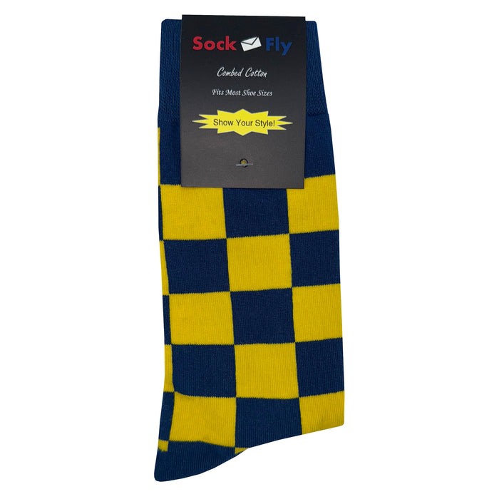 Navy Blue Gold Checker Socks Sockfly 4
