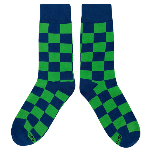 Navy Blue Green Checker Socks Sockfly 2