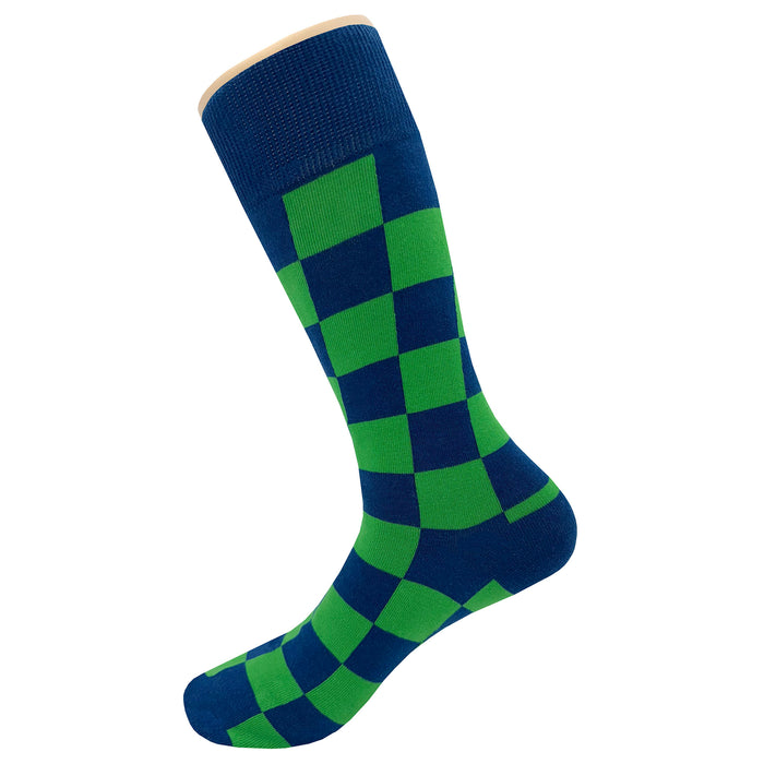 Navy Blue Green Checker Socks Sockfly 3