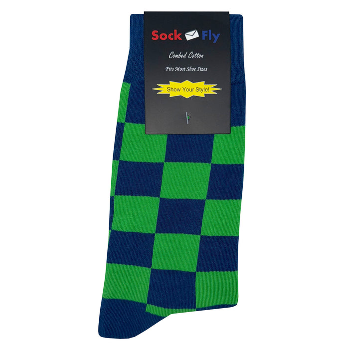 Navy Blue Green Checker Socks Sockfly 4