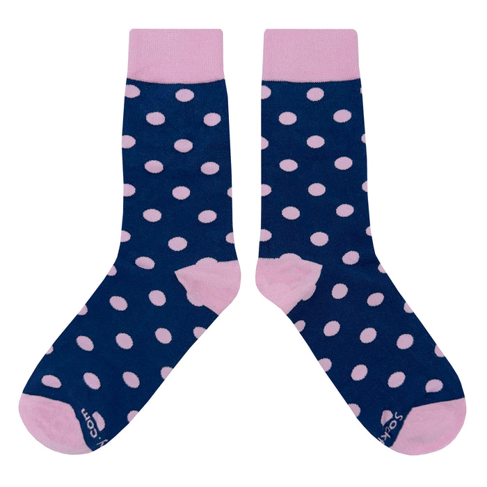 Navy Blue Pink Polka Dot Socks Sockfly 2
