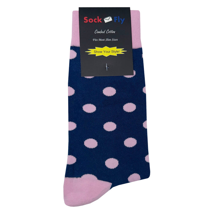 Navy Blue Pink Polka Dot Socks Sockfly 4