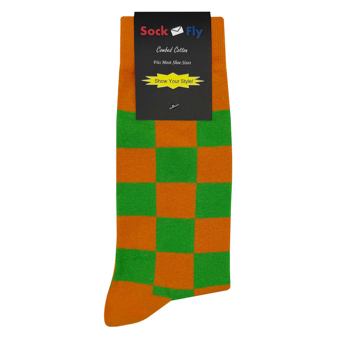 Orange Green Checker Socks Sockfly 4