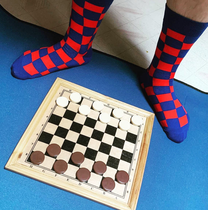 Blue Red Checker Socks Playing Checkers