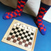 Blue Red Checker Socks Playing Checkers