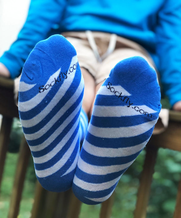 Blue and White Stripe socks rocking out