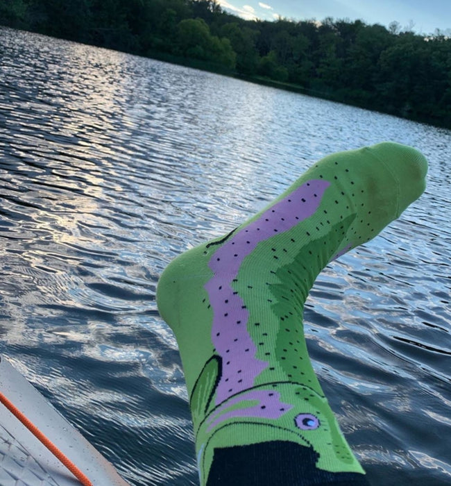 Green Fish Trout Socks On The Boat